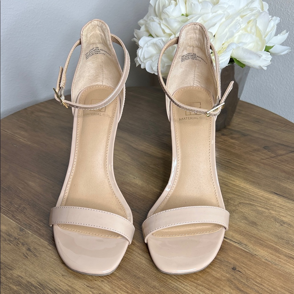 Material Girl Nude Patent Ankle Strap Heels | Size 8W